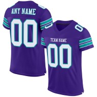 Maillot de football authentique personnalisé violet, blanc et turquoise