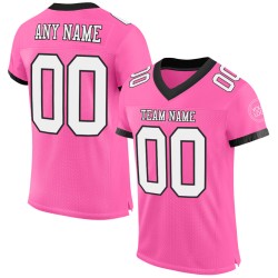 Maillot de football authentique personnalisé en maille rose, blanc et noir